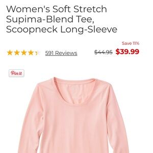 Pink Scoopneck Long-Sleeve Tee L.L Bean New with Tags size 3x